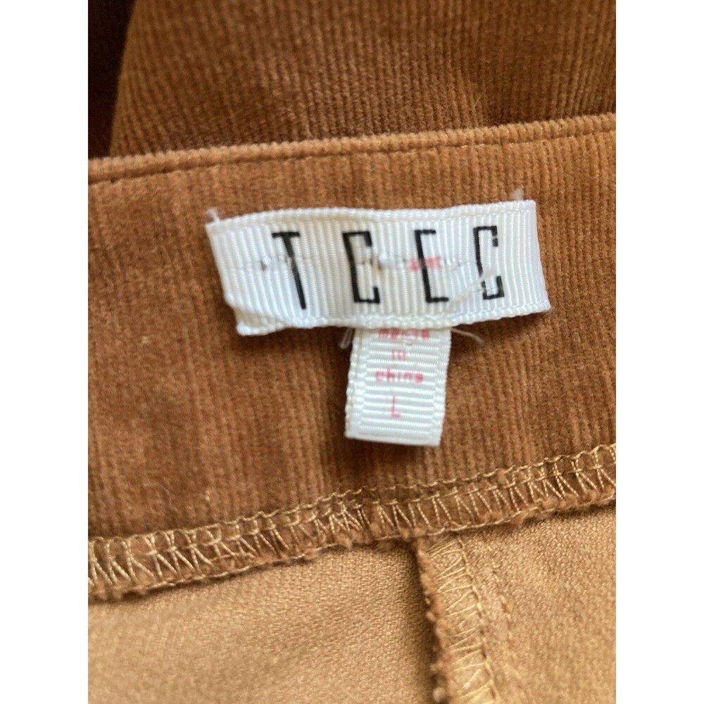 Corduroy Boho Hippie Pants Women's L Brown 70s Retro Flare Mid Rise Pull On TCEC - Picture 7 of 10